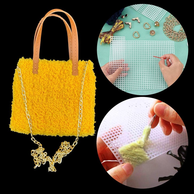 Allazone 39 PCS Clear Plastic Mesh Canvas Sheets for Embroidery, Plastic Canvas Plastic Mesh Sheets with 2 Color Acrylic Yarn for DIY Sewing Bag - Image 5